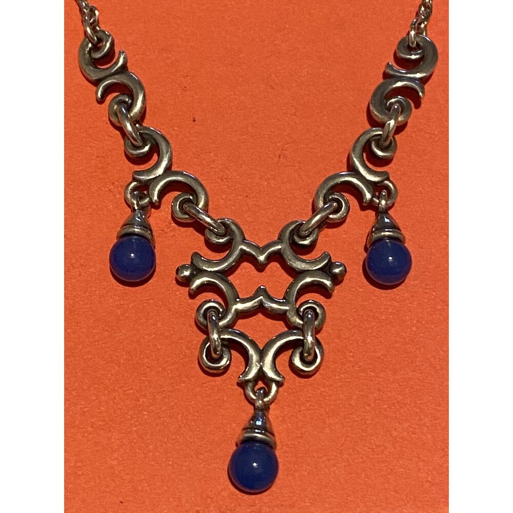 Retired JA Beaded Blue Chalcedony Silver Swirl Necklace 17-19” Adjustable - Picture 1 of 3